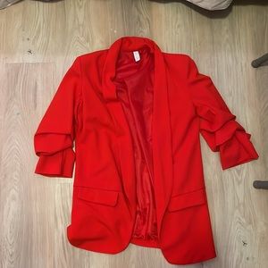 Red business woman pantsuit